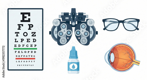 Vision Test Equipment and Eyeball Illustration
