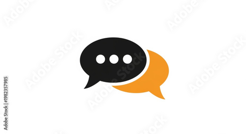 Icon of two speech bubbles, one black and one orange, with three dots inside the black one, representing communication, conversation, and dialogue