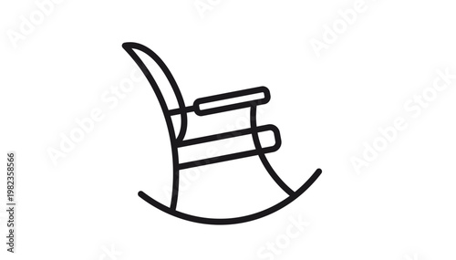 Black line art vector illustration of a classic rocking chair icon, featuring a minimalist design with curved rockers and armrests, ideal for furniture, home decor, and relaxation concepts.