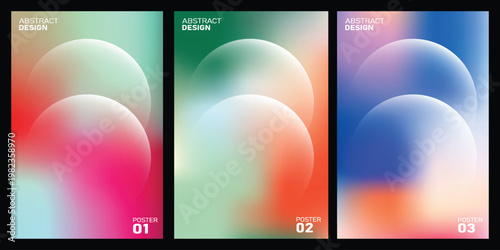 Tableau sur toile Three colorful poster templates with Vibrant blurred gradients and defocused white spheres designs and gradient backgrounds in pink, green, blue, and red hues for web and poster vector illustration