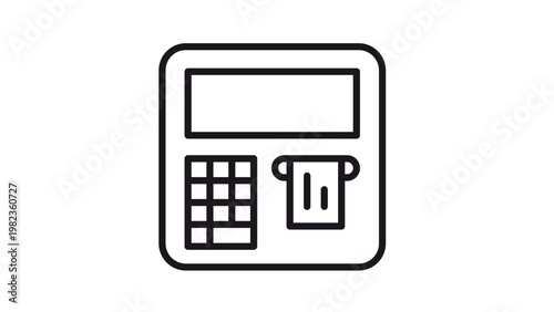 Black line vector icon illustration of an automated teller machine or ATM. Minimalist symbol for banking, finance, cash withdrawal, and electronic payments. Scalable graphic for web and apps.