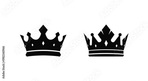 Two ornate crowns displayed in a striking black silhouette
