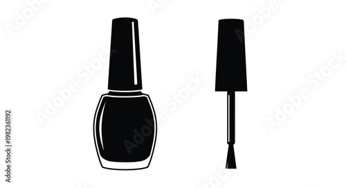 Black nail polish bottle and brush a striking graphic silhouette