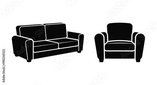 Two sofa outlines presented in contrasting styles a dark silhouette
