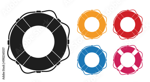 Four black life preservers in varying designs a graphic silhouette