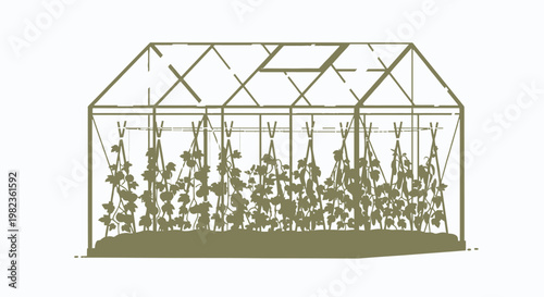 Greenhouse with plants and a glass roof.