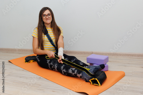 Woman doing home workout in living room
