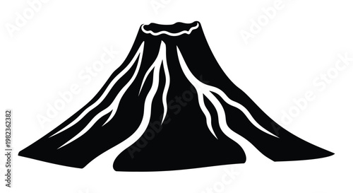 Stylized volcano with flowing lava a striking black silhouette