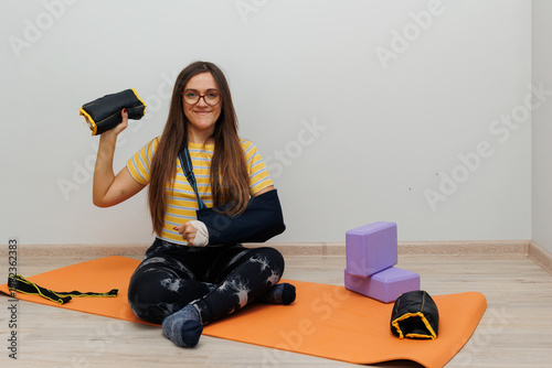 Woman doing home workout in living room