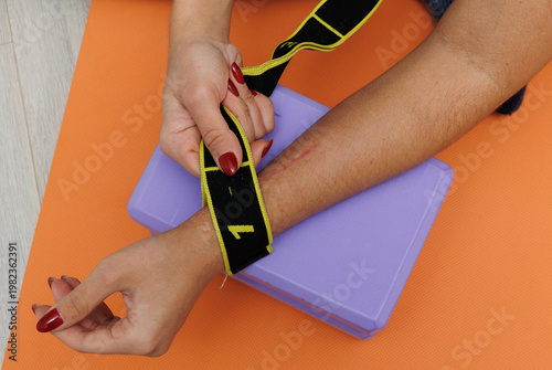 Woman doing home workout in living room