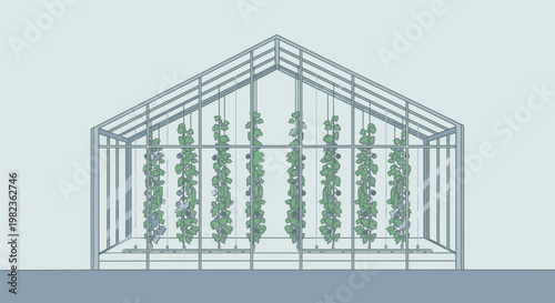 Illustration of a modern greenhouse interior.