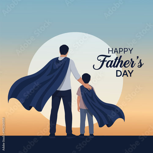 Happy Father's Day a superhero dad and child vector