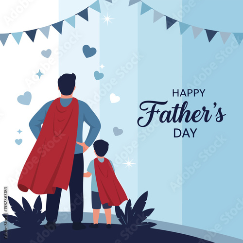 Happy Father's Day a superhero dad and child design