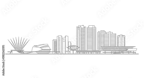 City skyline with modern buildings.