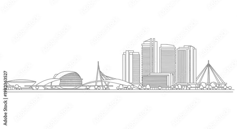 Fototapeta premium City skyline with modern buildings and bridges.