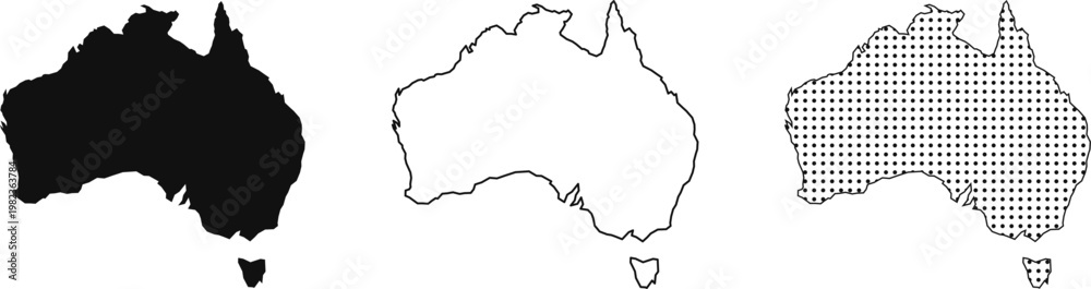 Fototapeta premium Australia Map Vector Outline Silhouette Dotted Pattern Country Border Shape Set