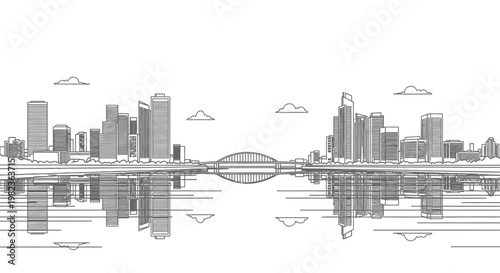City skyline with a bridge over water.