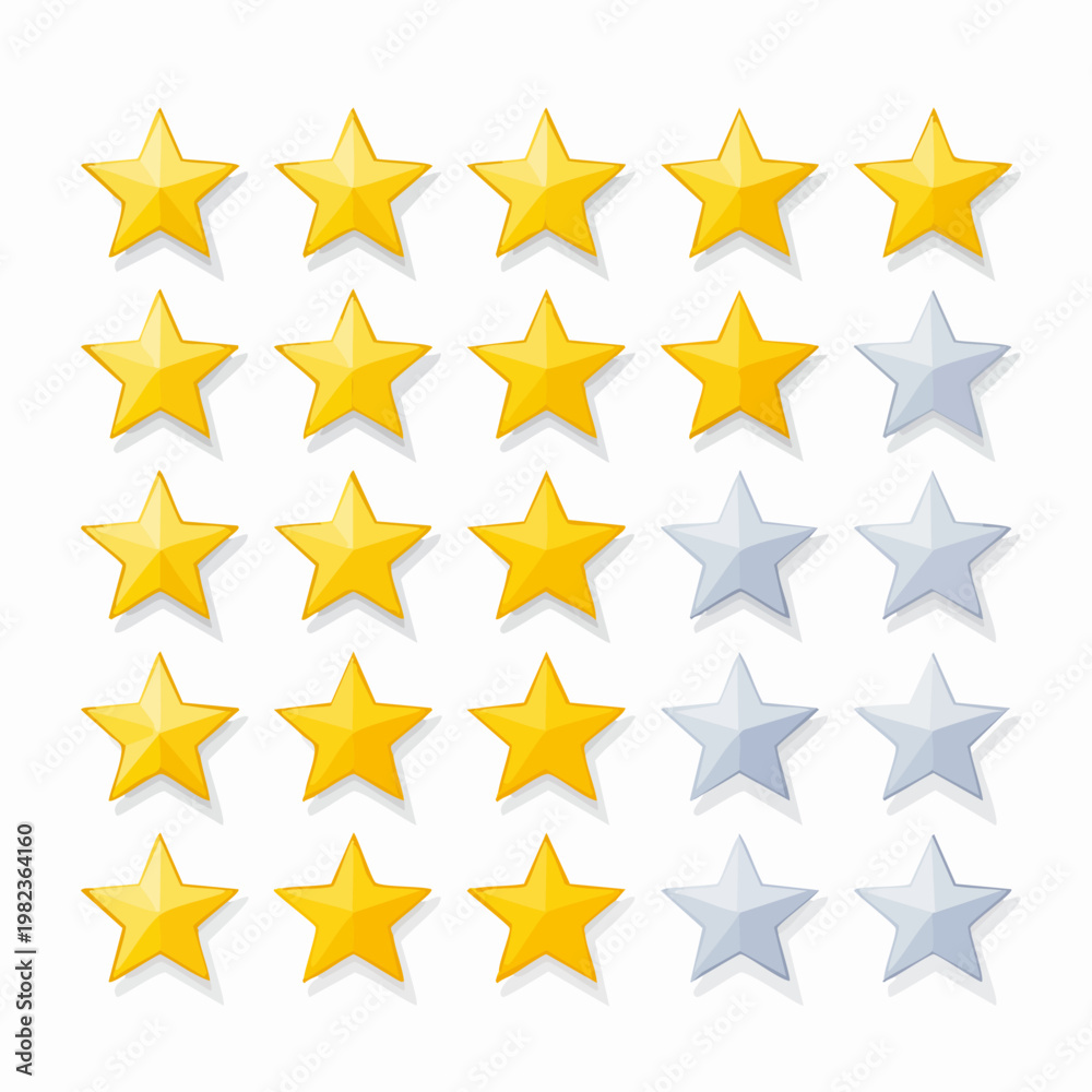 Obraz premium Golden Stars Rating Illustration on White Background.