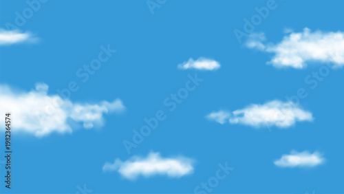 White clouds floating in bright blue sky. Digital vector illustration showing soft fluffy cumulus cloud pattern. Minimalist atmospheric background for creative design and web graphic.