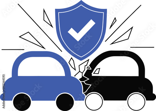 Car Crash Protection Shield Icon Accident Insurance Concept Design