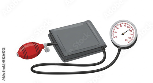 Detailed medical illustration of a sphygmomanometer, an essential device for monitoring blood pressure and cardiovascular health check-ups