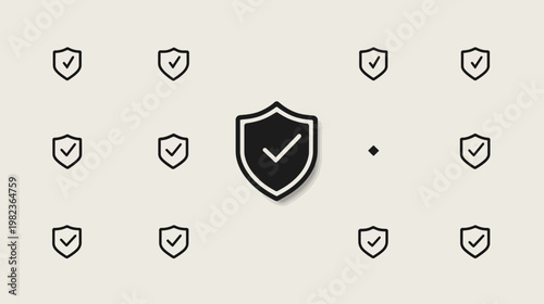 Secure digital protection concept with shield icons and checkmarks on a light background, representing data safety, trust, and verification.