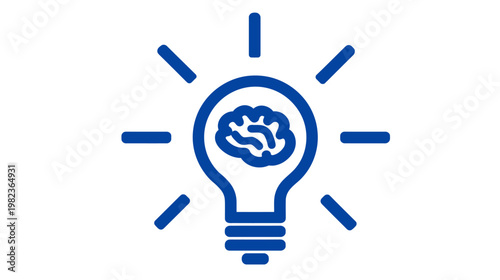 Creative Brain Idea Icon. Light Bulb with Brain Symbolizing Intelligence, Innovation, Thought Process, Solution, and Inspiration