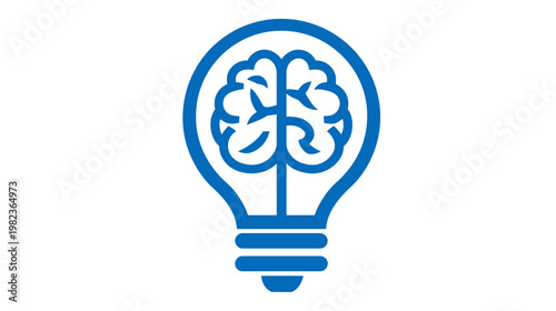 Creative thinking brain in a lightbulb icon. Intellectual inspiration, idea generation, innovation, and problem-solving concept.