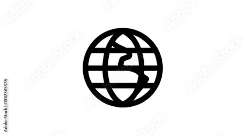 Minimalist black outline globe icon representing global communication, international business, worldwide connection, and internet network symbol