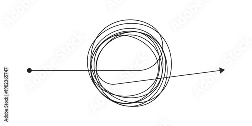 Messy tangle continuous one line drawing of chaos and confusion turning into a clear path and target. Problem solving, goal achievement, and brainstorming process concept in eps 10.
