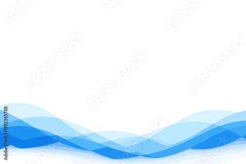 Minimalist abstract background with overlapping translucent blue waves at the bottom and clean white copy space; modern fluid design for corporate presentations, business websites, and banners.