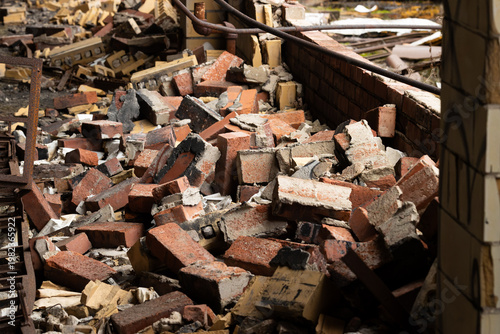 Collapsed Brick Rubble and Debris from Demolished Industrial Building