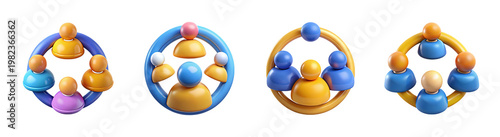 3d render of diverse team members connected in a circle, representing collaboration, networking, and community building isolated on transparent background