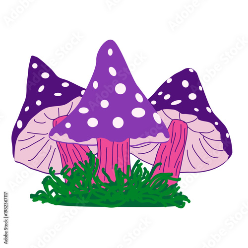 Individual elements and characters of the fairy tale Wonderland, mushrooms