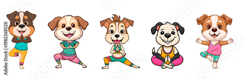 Cartoon drawn dog yoga pose isolated on transparent background sticker