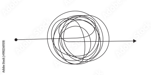 Scribble chaos lines with arrows. Simplifying mind process. Process of understanding. Work with a psychologist. Hand drawn doodle vector illustration isolated on white background in eps 10.