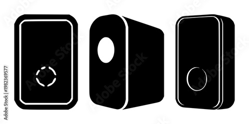 Doorbell icon set with solid black icon, white background featuring doorbell, icon, graphic, vector with minimalism and line art