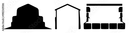 Basement icon set with solid black silhouette on white background featuring architectural, interior, design with minimalist and outline