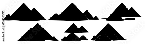 Pyramids set with solid black icon on white background featuring ancient Egypt, landmark, icon with minimalist and line art