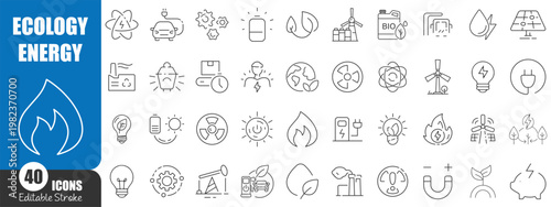 Ecology and Green Energy Line Icons Set – Renewable Power, Sustainability and Environmental Technology Outline Vector Collection