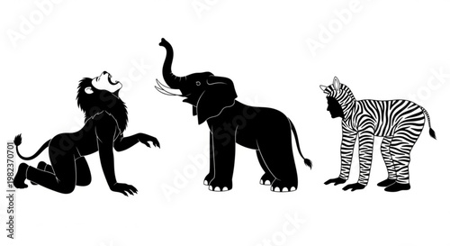 Silhouettes of People Wearing Lion, Elephant, and Zebra Costumes