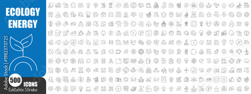Ecology and Green Energy Line Icons Set – Renewable Power, Sustainability and Environmental Technology Outline Vector Collection