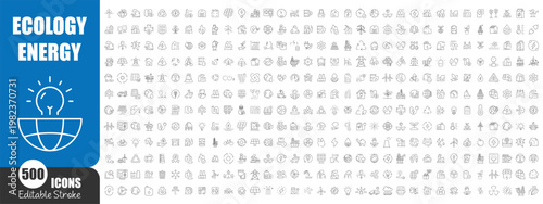 Ecology and Green Energy Line Icons Set – Renewable Power, Sustainability and Environmental Technology Outline Vector Collection