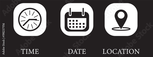 Illustration location, calendar, people black icon on isolated transparent background