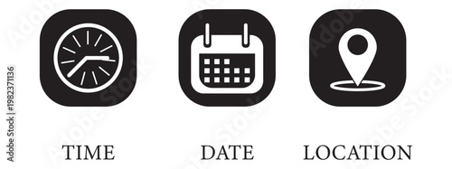 Illustration location, calendar, people black icon on isolated transparent background