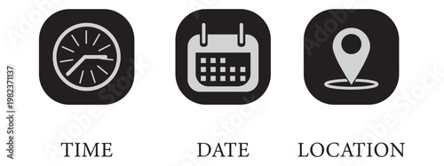 Illustration location, calendar, people black icon on isolated transparent background