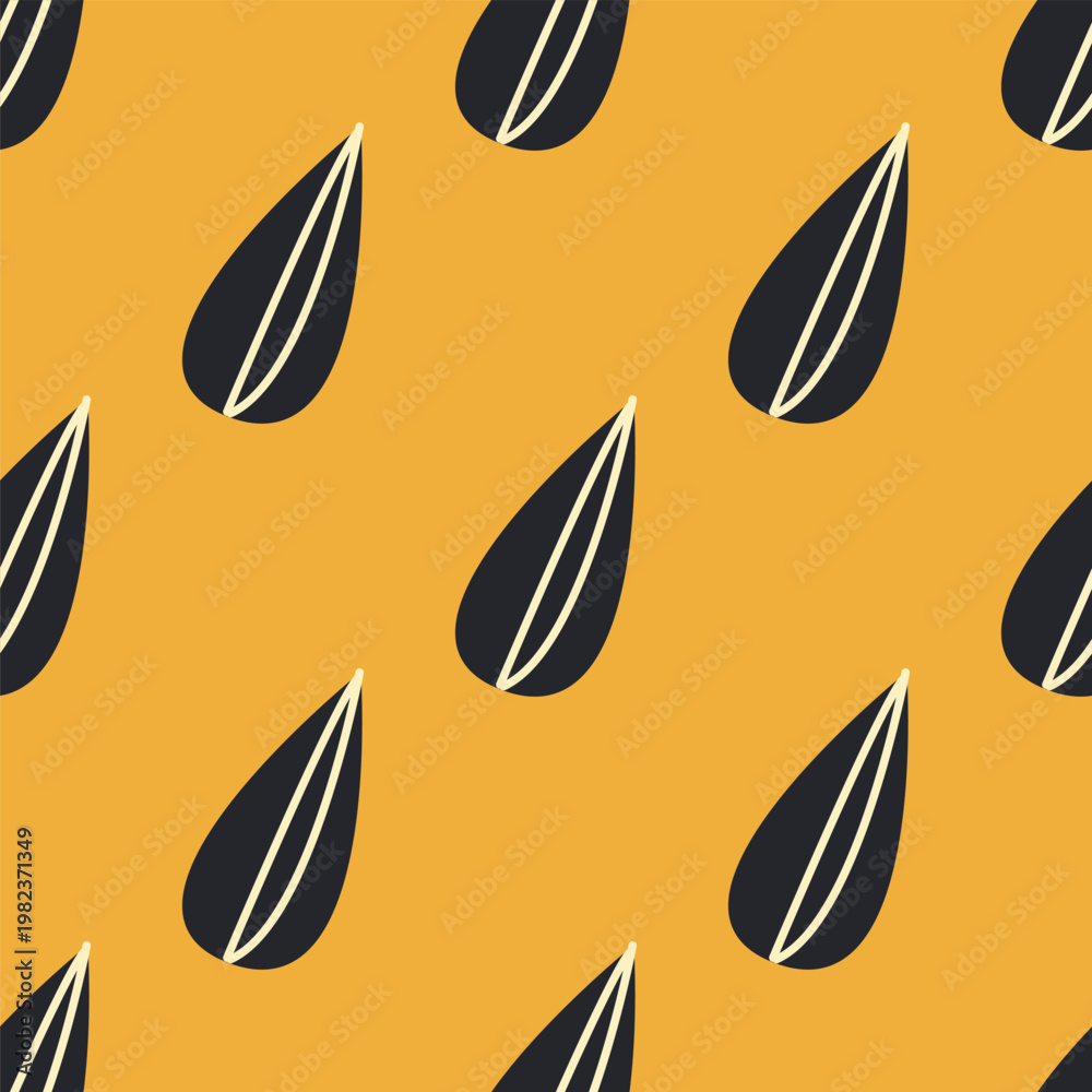 Fototapeta premium Seamless pattern with sunflower, green leaves and black seeds.