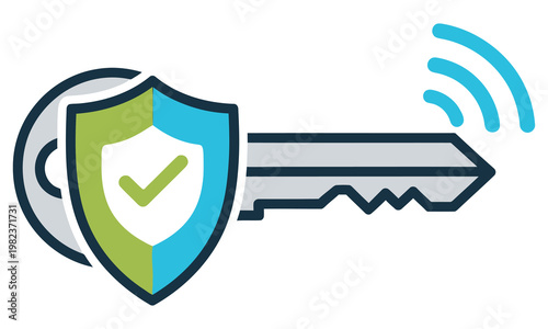 Key and shield with wifi signal and checkmark access granted internet security access control checkmark