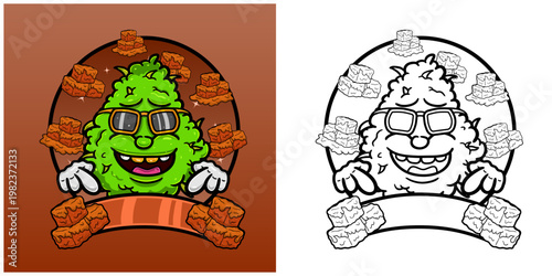 Caramel Flavor with Weed Mascot Cartoon. Weed Design For Logo, Label and Packaging Product.