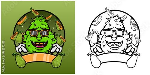 Papaya Flavor with Weed Mascot Cartoon. Weed Design For Logo, Label and Packaging Product.